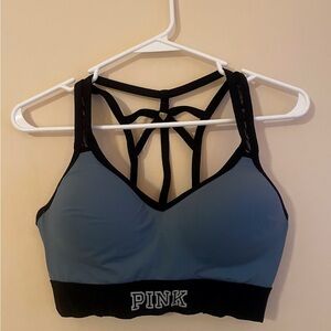 PINK Victoria's Secret Blue and Black Strappy Sports Bra